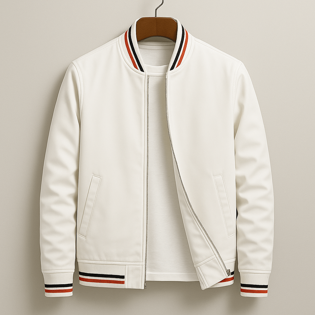 Men’s Lightweight Zip-Up Bomber Jacket with Striped Trim