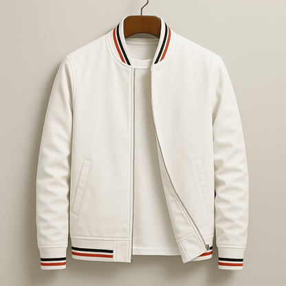 Men’s Lightweight Zip-Up Bomber Jacket with Striped Trim