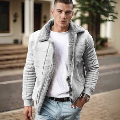 Men's Stylish Shearling Lined Warm Faux Leather Jacket