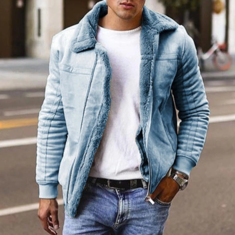 Men's Stylish Shearling Lined Warm Faux Leather Jacket
