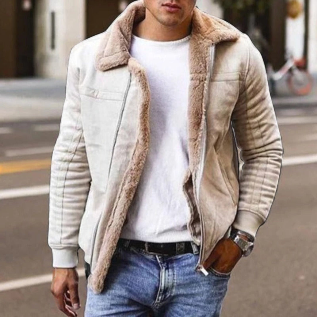 Men's Stylish Shearling Lined Warm Faux Leather Jacket