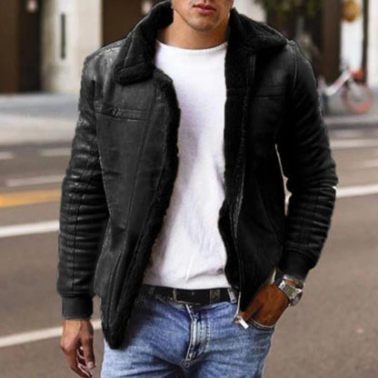 Men's Stylish Shearling Lined Warm Faux Leather Jacket
