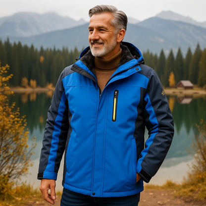 Men's Waterproof Windproof Fleece-Lined Hooded Outdoor Jacket