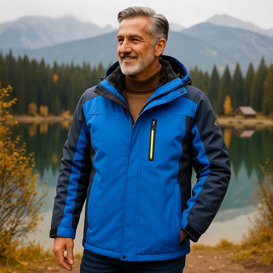 Men's Waterproof Windproof Fleece-Lined Hooded Outdoor Jacket