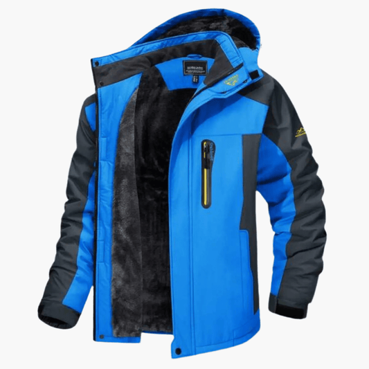 Men's Waterproof Windproof Fleece-Lined Hooded Outdoor Jacket
