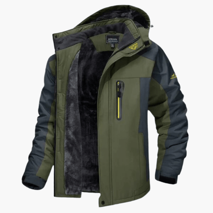 Men's Waterproof Windproof Fleece-Lined Hooded Outdoor Jacket