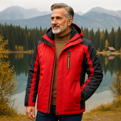 Men's Waterproof Windproof Fleece-Lined Hooded Outdoor Jacket