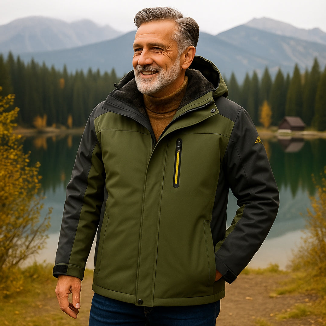 Men's Waterproof Windproof Fleece-Lined Hooded Outdoor Jacket