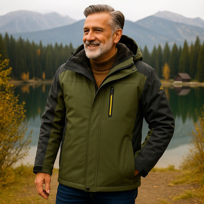 Men's Waterproof Windproof Fleece-Lined Hooded Outdoor Jacket