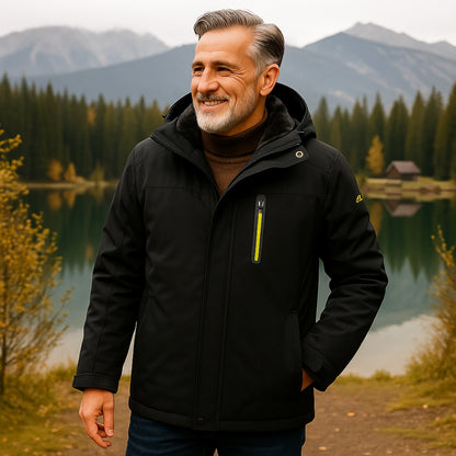 Men's Waterproof Windproof Fleece-Lined Hooded Outdoor Jacket