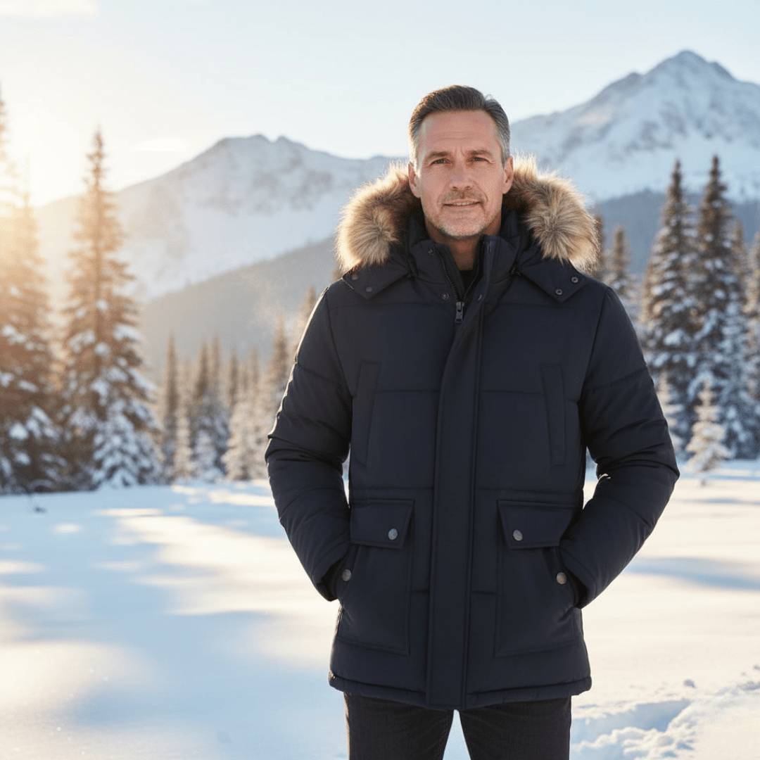 Men’s Winter Insulated Parka Jacket with Faux Fur Hood