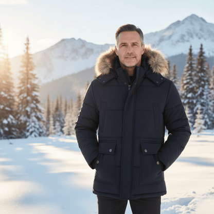 Men’s Winter Insulated Parka Jacket with Faux Fur Hood