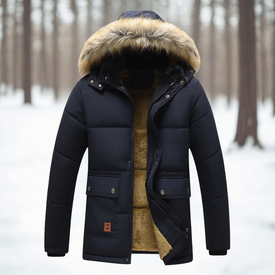 Men’s Winter Insulated Parka Jacket with Faux Fur Hood