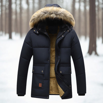 Men’s Winter Insulated Parka Jacket with Faux Fur Hood