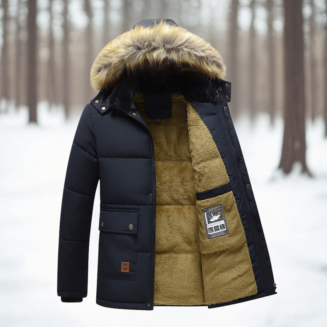 Men’s Winter Insulated Parka Jacket with Faux Fur Hood