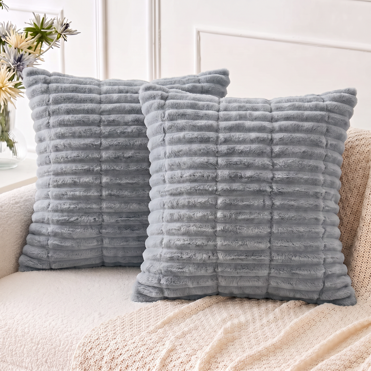 Plush Sofa Cushion Covers Pack of 2