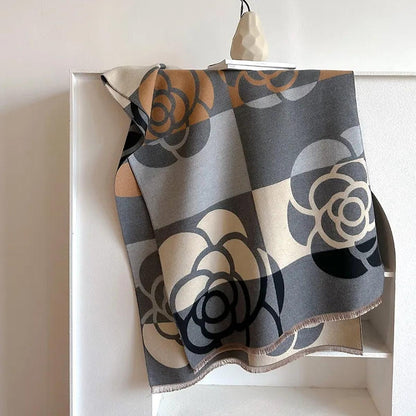 Women’s Elegant Floral Print Warm Reversible Scarf