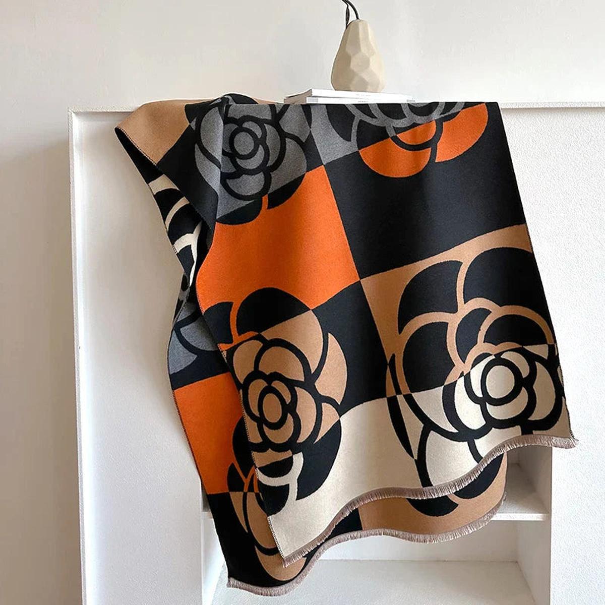 Women’s Elegant Floral Print Warm Reversible Scarf