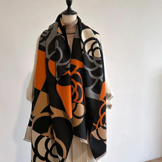 Women’s Elegant Floral Print Warm Reversible Scarf
