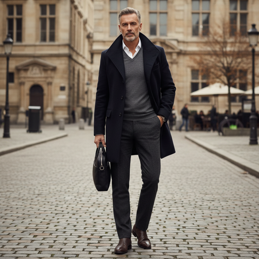 Men’s Classic Wool Blend Coat Stand Collar Tailored Overcoat