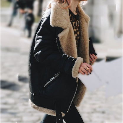 Women’s Vintage Shearling Aviator Jacket with Buckle Detail