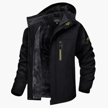 Men's Waterproof Windproof Fleece-Lined Hooded Outdoor Jacket