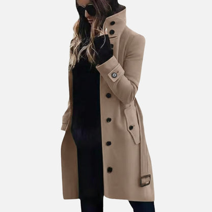 Women’s Classic Double-Breasted Trench Coat with Belted Waist