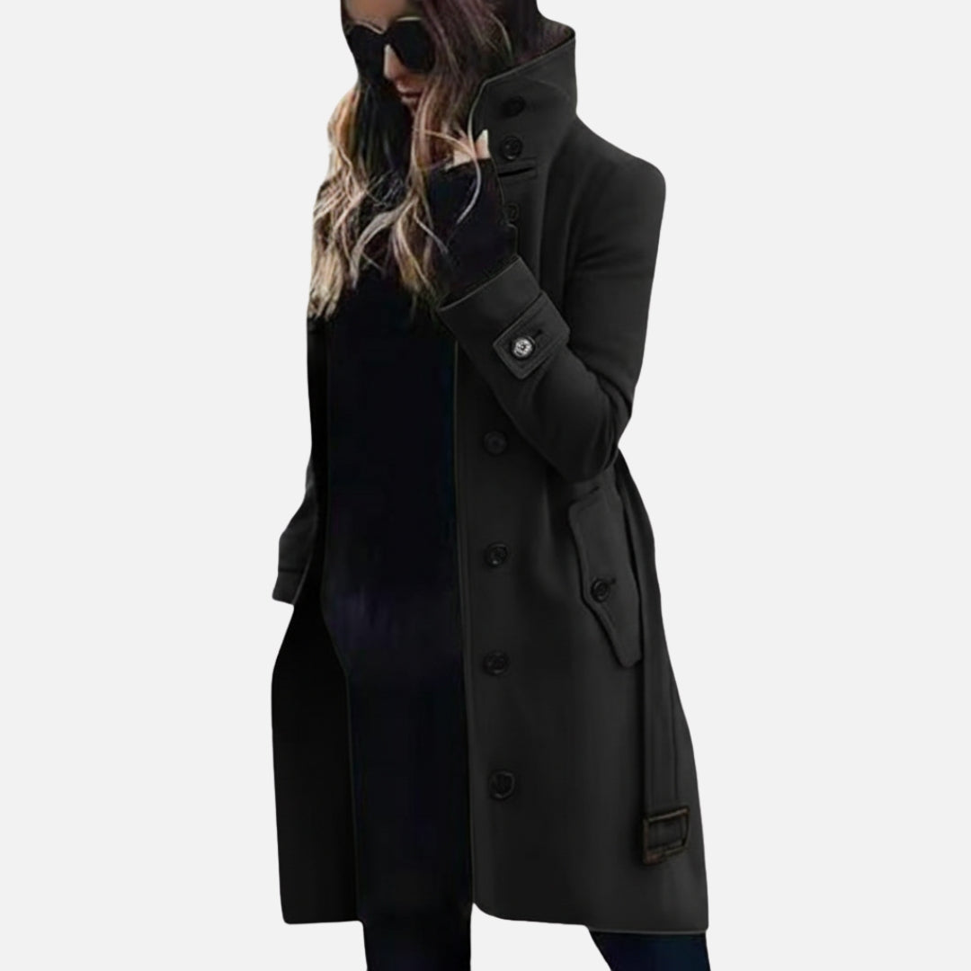 Women’s Classic Double-Breasted Trench Coat with Belted Waist