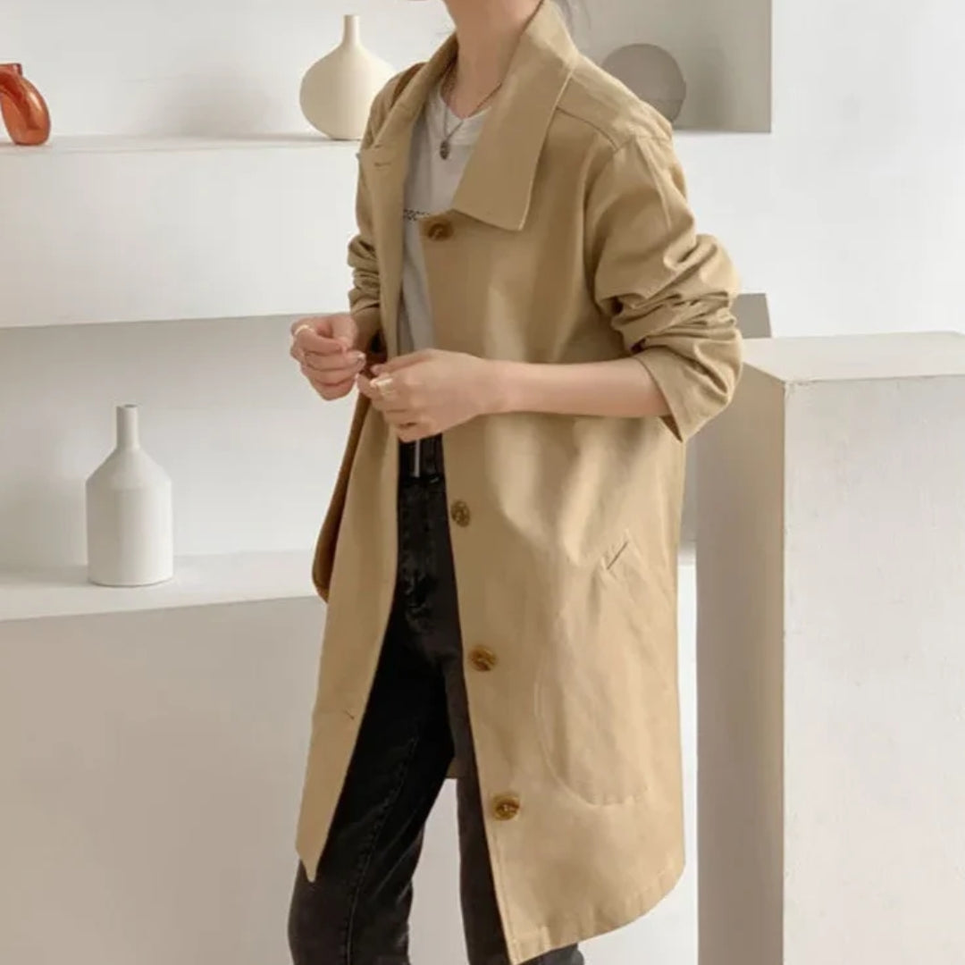 Women’s Classic Single-Breasted Spread Collar Trench Coat