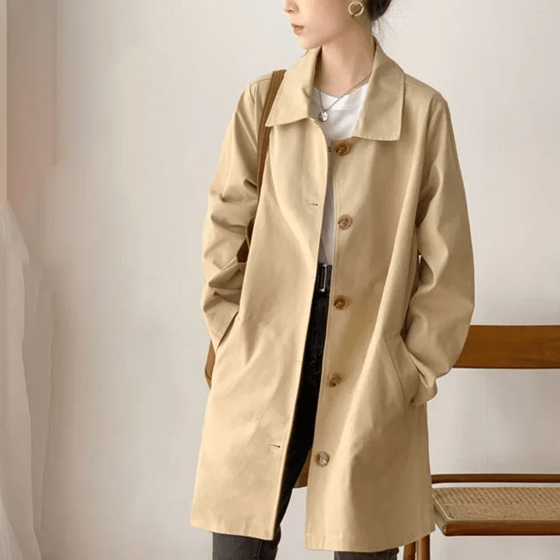 Women’s Classic Single-Breasted Spread Collar Trench Coat