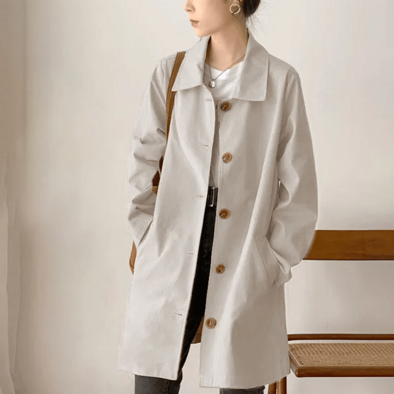 Women’s Classic Single-Breasted Spread Collar Trench Coat