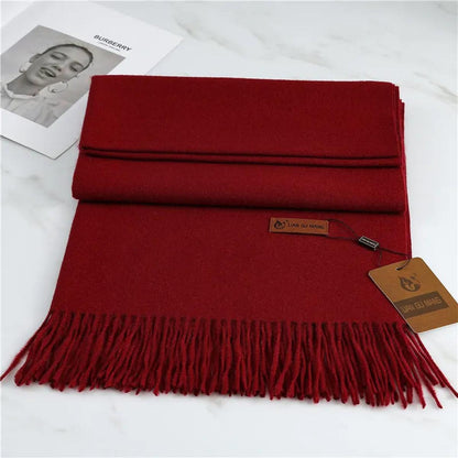 Women’s Classic Warm Plain Soft Woven Tassel Scarf