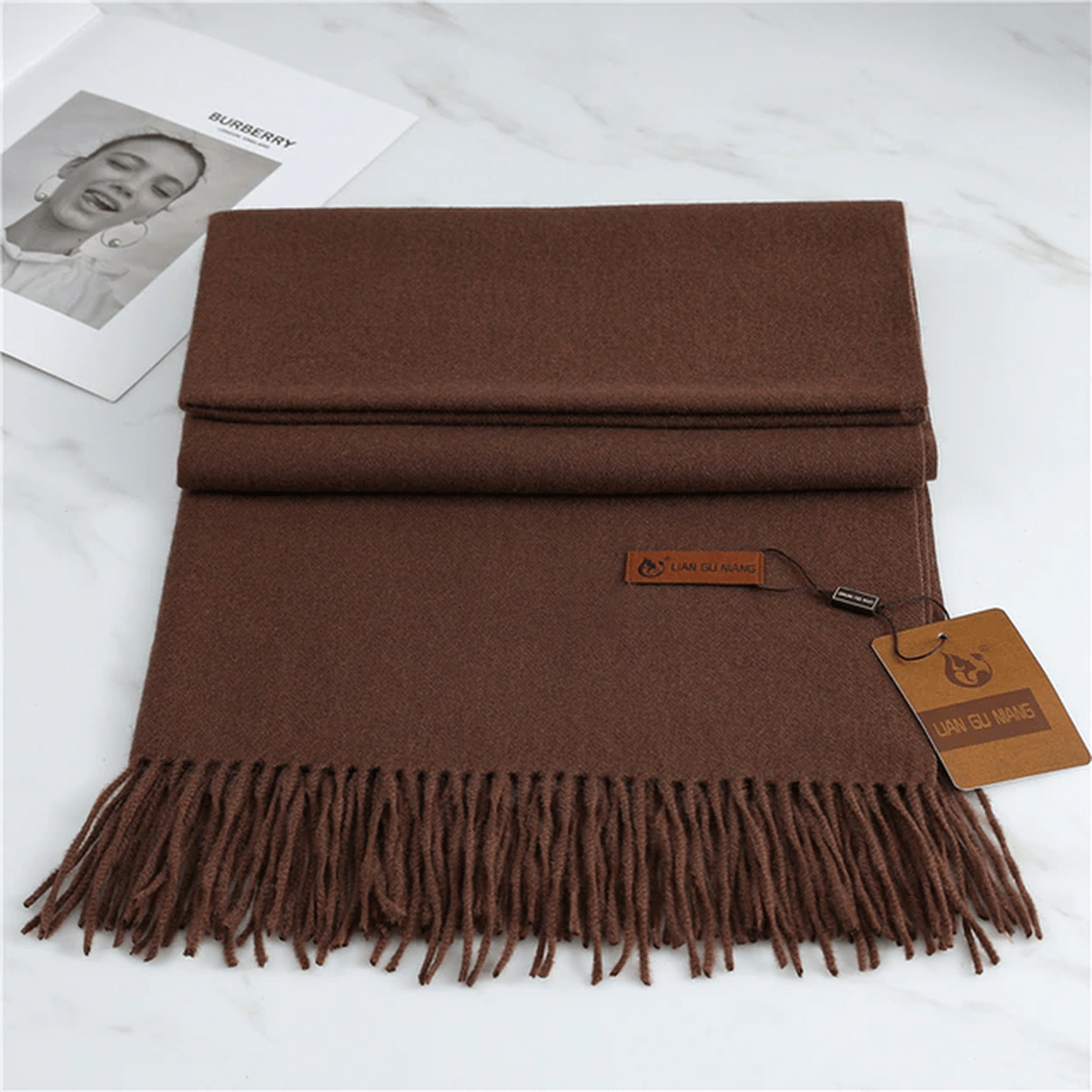 Women’s Classic Warm Plain Soft Woven Tassel Scarf