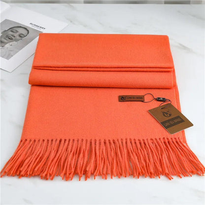 Women’s Classic Warm Plain Soft Woven Tassel Scarf