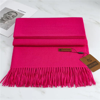 Women’s Classic Warm Plain Soft Woven Tassel Scarf