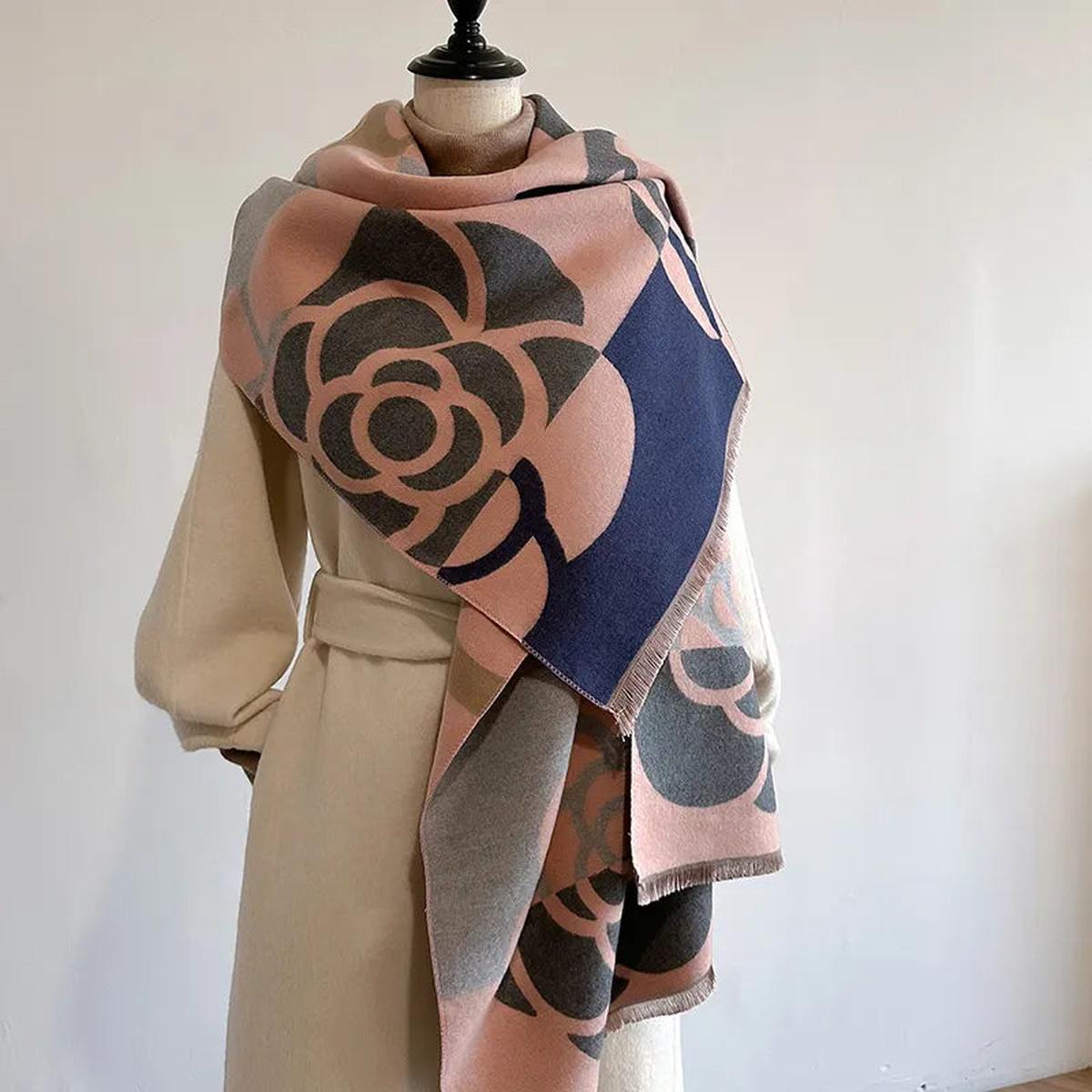 Women’s Elegant Floral Print Warm Reversible Scarf