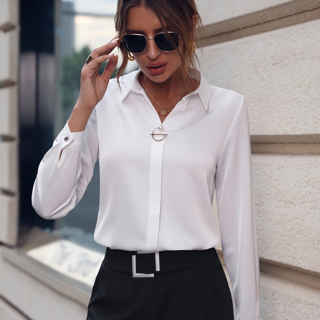 Women’s Elegant Long Sleeve Top Smart Tailored Blouse
