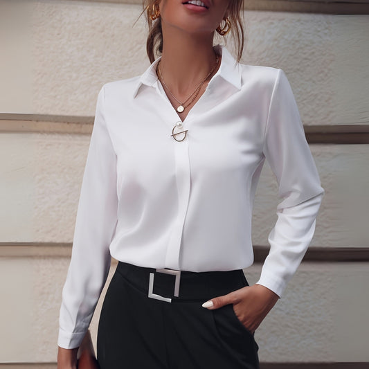 Women’s Elegant Long Sleeve Top Smart Tailored Blouse