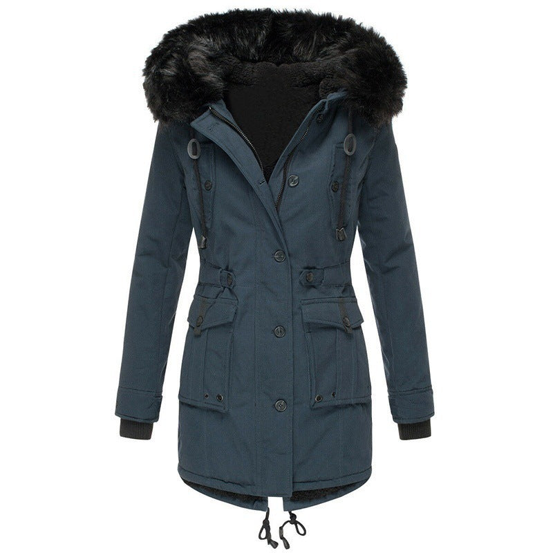 Women’s Faux Fur Collar Hooded Winter Parka Coat