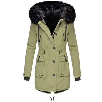 Women’s Faux Fur Collar Hooded Winter Parka Coat