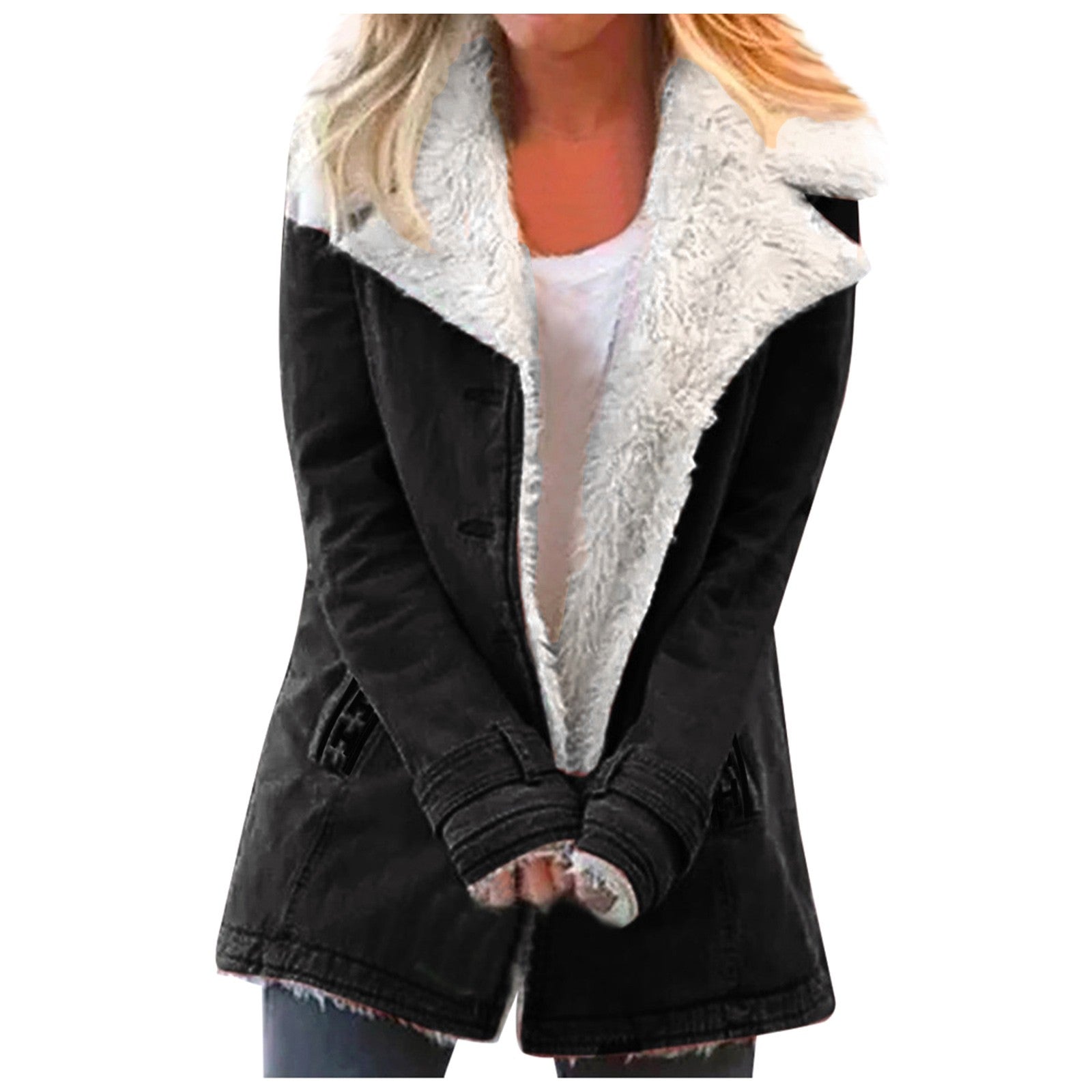 Women’s Faux Shearling Notched Collar Jacket