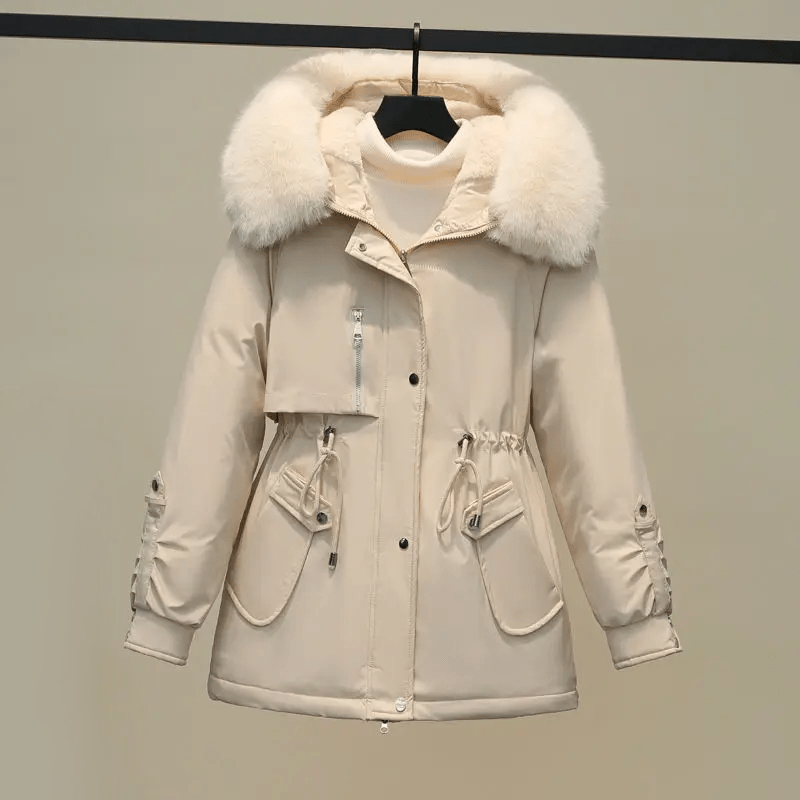 Women’s Fleece Lining Winter Puffer Parka Jacket with Faux Fur Collar