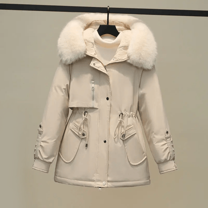 Women’s Fleece Lining Winter Puffer Parka Jacket with Faux Fur Collar