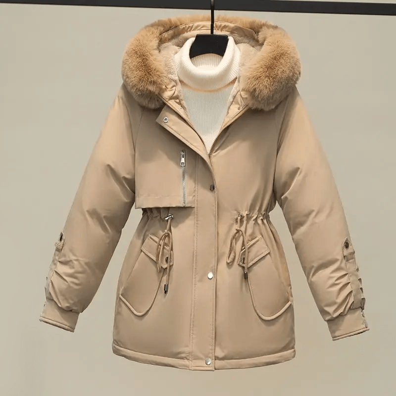 Women’s Fleece Lining Winter Puffer Parka Jacket with Faux Fur Collar
