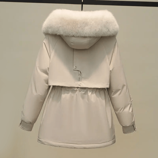 Women’s Fleece Lining Winter Puffer Parka Jacket with Faux Fur Collar