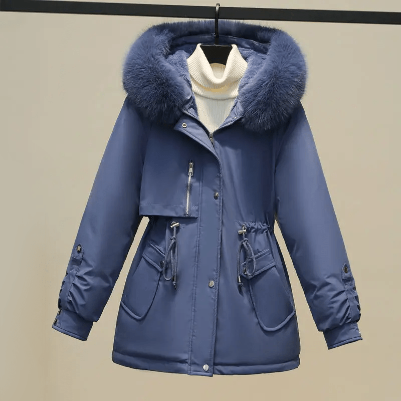 Women’s Fleece Lining Winter Puffer Parka Jacket with Faux Fur Collar