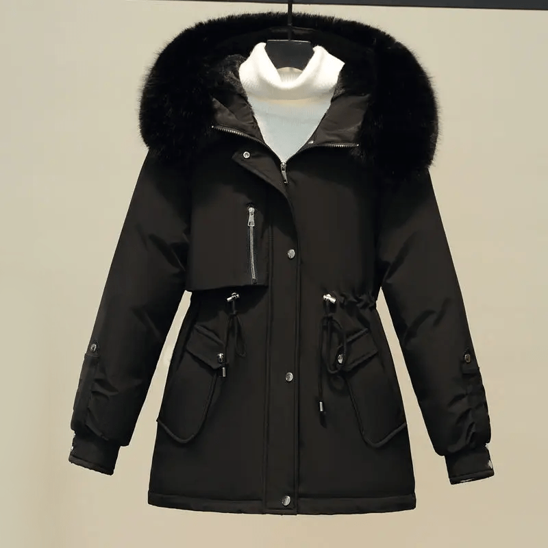 Women’s Fleece Lining Winter Puffer Parka Jacket with Faux Fur Collar