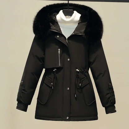 Women’s Fleece Lining Winter Puffer Parka Jacket with Faux Fur Collar