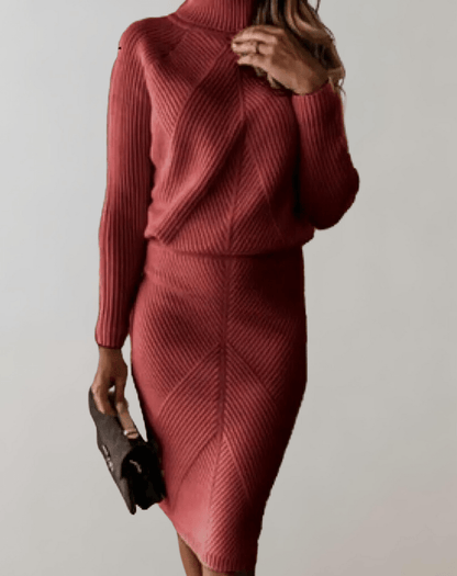 Women's Knitted Roll Neck Jumper And Skirt Co-ord