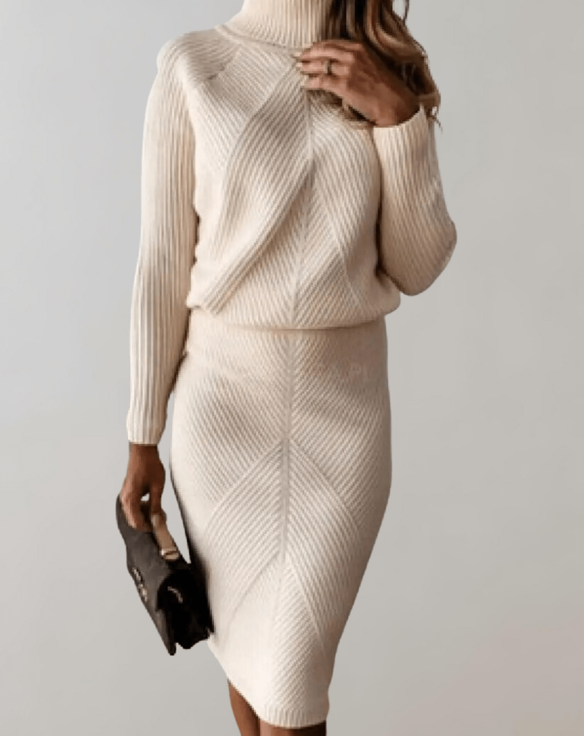 Women's Knitted Roll Neck Jumper And Skirt Co-ord